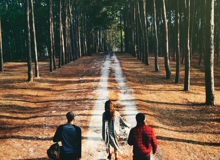 group friends travel road together